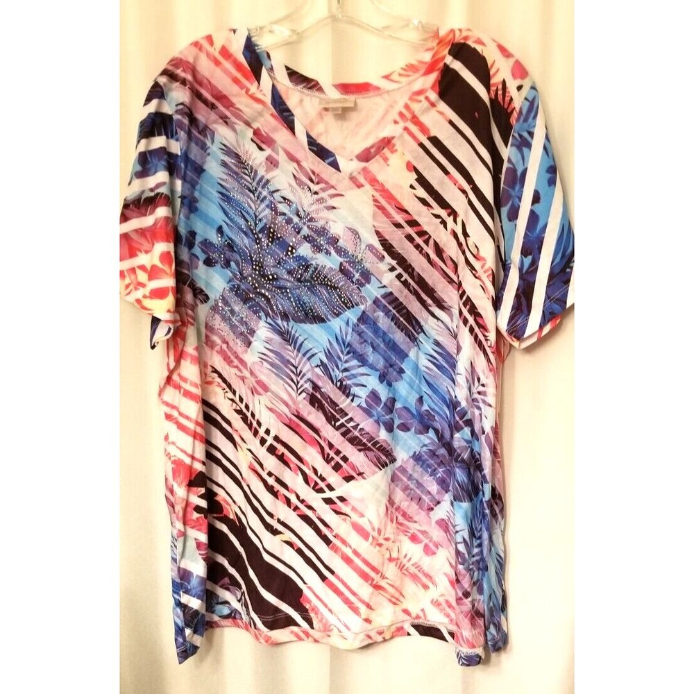Avenue Women's Tunic Top Diagonal Stripe Figure Flattering Studded Size 22/24